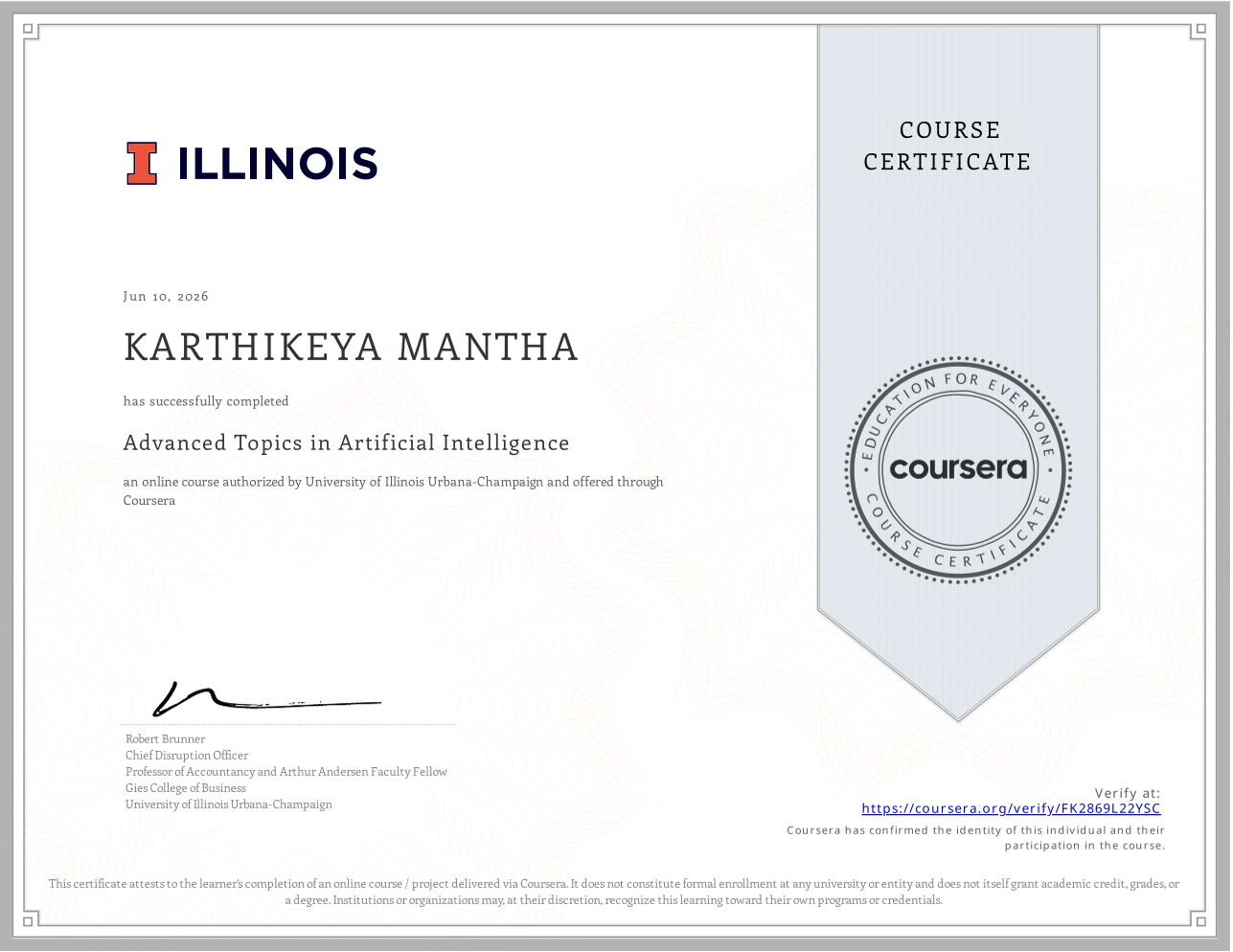 Advanced Topics in Artificial Intelligence Certification